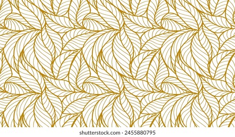 Abstract outlined leaves seamless pattern. Tea or banana leaf line art. Hand drawn outline design for fabric , print, cover, banner and invitation. Luxury minimal style wallpaper with botanical leaves