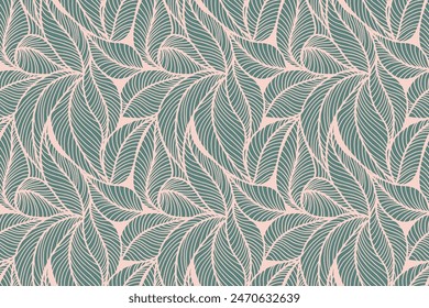 Abstract outlined leaves seamless pattern. Tea or banana leaf line art. Hand drawn outline design for fabric , print, cover, banner and invitation. Luxury minimal style wallpaper with botanical leaves