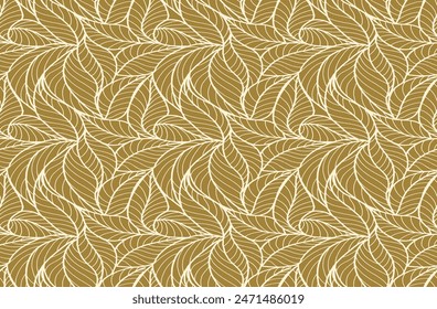 Abstract outlined leaves seamless pattern. Tea or banana leaf line art. Hand drawn outline design for fabric , print, cover, banner and invitation. Luxury minimal style wallpaper with botanical leaves