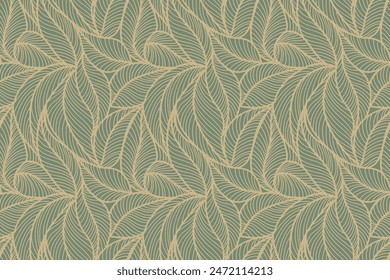 Abstract outlined leaves seamless pattern. Tea or banana leaf line art. Hand drawn outline design for fabric , print, cover, banner and invitation. Luxury minimal style wallpaper with botanical leaves