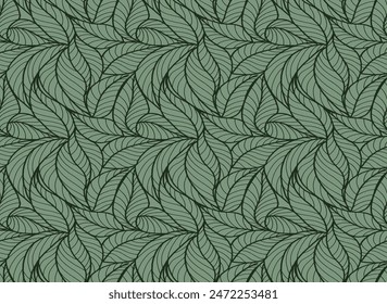 Abstract outlined leaves seamless pattern. Tea or banana leaf line art. Hand drawn outline design for fabric , print, cover, banner and invitation. Luxury minimal style wallpaper with botanical leaves
