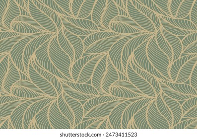 Abstract outlined leaves seamless pattern. Tea or banana leaf line art. Hand drawn outline design for fabric , print, cover, banner and invitation. Luxury minimal style wallpaper with botanical leaves