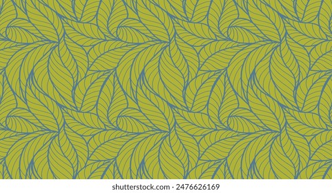 Abstract outlined leaves seamless pattern. Tea or banana leaf line art. Hand drawn outline design for fabric , print, cover, banner and invitation. Luxury minimal style wallpaper with botanical leaves