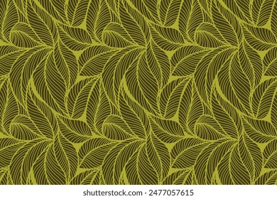 Abstract outlined leaves seamless pattern. Tea or banana leaf line art. Hand drawn outline design for fabric , print, cover, banner and invitation. Luxury minimal style wallpaper with botanical leaves