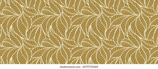 Abstract outlined leaves seamless pattern. Tea or banana leaf line art. Hand drawn outline design for fabric , print, cover, banner and invitation. Luxury minimal style wallpaper with botanical leaves