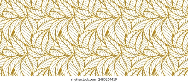 Abstract outlined leaves seamless pattern. Tea or banana leaf line art. Hand drawn outline design for fabric , print, cover, banner and invitation. Luxury minimal style wallpaper with botanical leaves