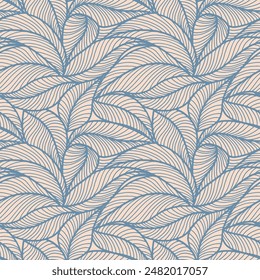 Abstract outlined leaves seamless pattern. Tea or banana leaf line art. Hand drawn outline design for fabric , print, cover, banner and invitation. Luxury minimal style wallpaper with botanical leaves