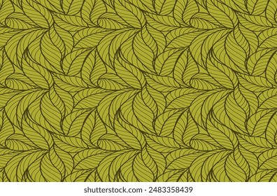 Abstract outlined leaves seamless pattern. Tea or banana leaf line art. Hand drawn outline design for fabric , print, cover, banner and invitation. Luxury minimal style wallpaper with botanical leaves