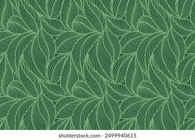 Abstract outlined leaves seamless pattern. Tea or banana leaf line art. Hand drawn outline design for fabric , print, cover, banner and invitation. Luxury minimal style wallpaper with botanical leaves