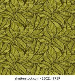 Abstract outlined leaves seamless pattern. Tea or banana leaf line art. Hand drawn outline design for fabric , print, cover, banner and invitation. Luxury minimal style wallpaper with botanical leaves