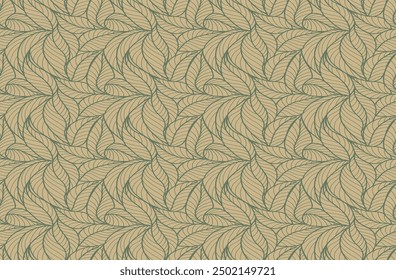Abstractas delineado deja un patrón sin fisuras. Arte de línea de hoja de té o plátano. Diseño de contorno dibujado a mano para tela, impresión, cubierta, Anuncio e invitación. Fondo de pantalla de lujo de estilo minimalista con hojas botánicas