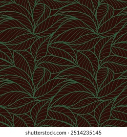 Abstract outlined leaves seamless pattern. Tea or banana leaf line art. Hand drawn outline design for fabric , print, cover, banner and invitation. Luxury minimal style wallpaper with botanical leaves