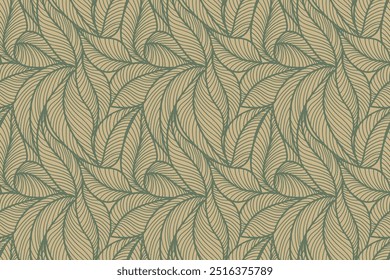 Abstract outlined leaves seamless pattern. Tea or banana leaf line art. Hand drawn outline design for fabric , print, cover, banner and invitation. Luxury minimal style wallpaper with botanical leaves