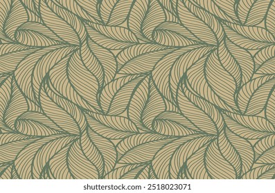 Abstract outlined leaves seamless pattern. Tea or banana leaf line art. Hand drawn outline design for fabric , print, cover, banner and invitation. Luxury minimal style wallpaper with botanical leaves