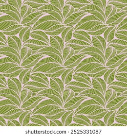 Abstract outlined leaves seamless pattern. Tea or banana leaf line art. Hand drawn outline design for fabric , print, cover, banner and invitation. Luxury minimal style wallpaper with botanical leaves