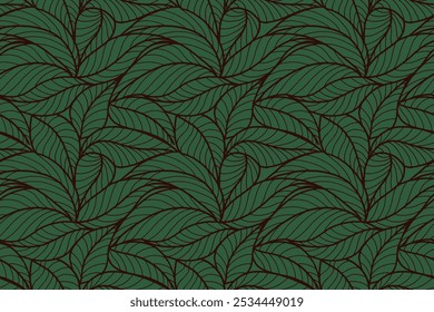 Abstract outlined leaves seamless pattern. Tea or banana leaf line art. Hand drawn outline design for fabric , print, cover, banner and invitation. Luxury minimal style wallpaper with botanical leaves