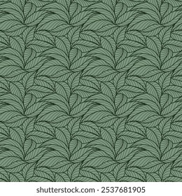 Abstractas delineado deja un patrón sin fisuras. Arte de línea de hoja de té o plátano. Diseño de contorno dibujado a mano para tela, impresión, cubierta, Anuncio e invitación. Fondo de pantalla de lujo de estilo minimalista con hojas botánicas