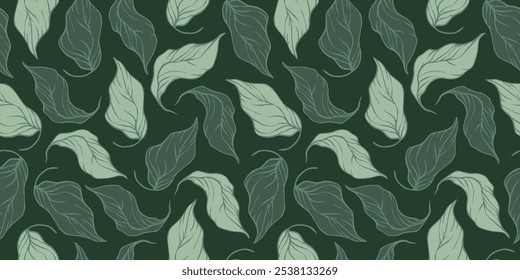 Abstract outlined leaves seamless pattern. Leaf line art hand drawn outline design for fabric , print, cover, banner and invitation, wallpaper with botanical leaves