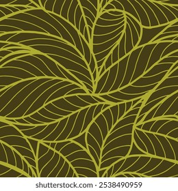 Abstract outlined leaves seamless pattern. Tea or banana leaf line art. Hand drawn outline design for fabric , print, cover, banner and invitation. Luxury minimal style wallpaper with botanical leaves