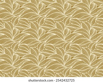 Abstract outlined leaves seamless pattern. Tea or banana leaf line art. Hand drawn outline design for fabric , print, cover, banner and invitation. Luxury minimal style wallpaper with botanical leaves