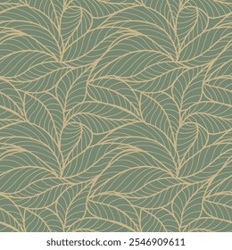 Abstract outlined leaves seamless pattern. Tea or banana leaf line art. Hand drawn outline design for fabric , print, cover, banner and invitation. Luxury minimal style wallpaper with botanical leaves