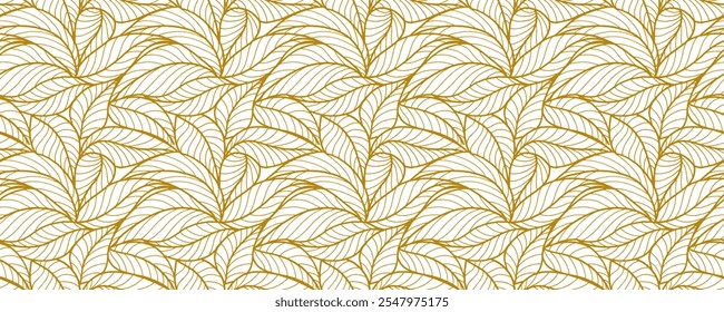Resumo esboçado deixa padrão sem costura. Chá ou banana folha linha arte. Desenhado à mão esboço design para tecido, impressão, capa, banner e convite. Papel de parede de estilo mínimo de luxo com folhas botânicas