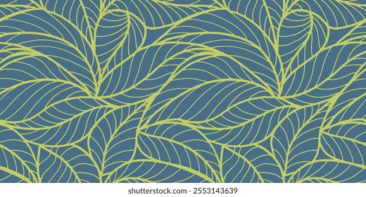 Abstract outlined leaves seamless pattern. Tea or banana leaf line art. Hand drawn outline design for fabric , print, cover, banner and invitation. Luxury minimal style wallpaper with botanical leaves