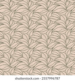 Abstract outlined leaves seamless pattern. Tea or banana leaf line art. Hand drawn outline design for fabric , print, cover, banner and invitation. Luxury minimal style wallpaper with botanical leaves