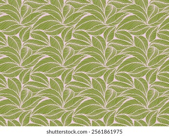 Abstract outlined leaves seamless pattern. Tea or banana leaf line art. Hand drawn outline design for fabric , print, cover, banner and invitation. Luxury minimal style wallpaper with botanical leaves