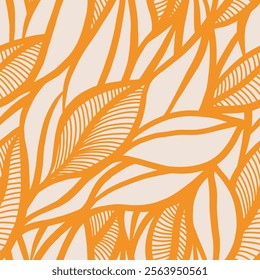 Abstract outlined leaves seamless pattern. Floral pattern, Nature handdrawn wallpaper. Tree plant foliage skeleton texture. vector illustration.