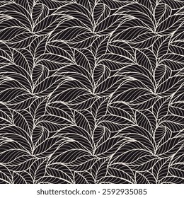 Abstract outlined leaves seamless pattern. Tea or banana leaf line art. Hand drawn outline design for fabric , print, cover, banner and invitation. Luxury minimal style wallpaper with botanical leaves