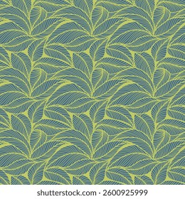 Abstract outlined leaves seamless pattern. Tea or banana leaf line art. Hand drawn outline design for fabric , print, cover, banner and invitation. Luxury minimal style wallpaper with botanical leaves