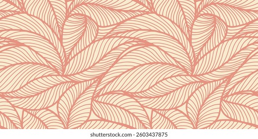 Abstract outlined leaves seamless pattern. Tea or banana leaf line art. Hand drawn outline design for fabric , print, cover, banner and invitation. Luxury minimal style wallpaper with botanical leaves