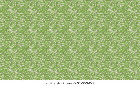 Abstract outlined leaves seamless pattern. Tea or banana leaf line art. Hand drawn outline design for fabric , print, cover, banner and invitation. Luxury minimal style wallpaper with botanical leaves