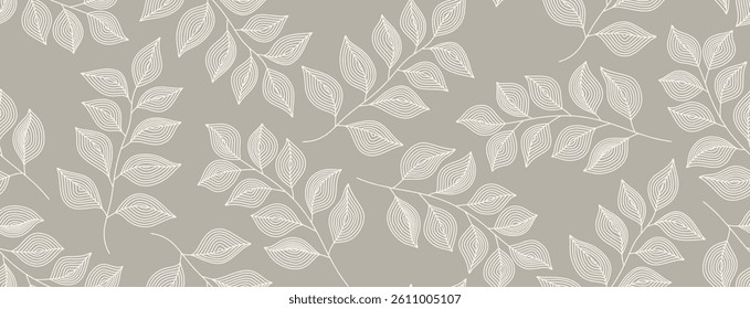 Abstract outlined leaves seamless pattern, leaf pattern, floral pattern.