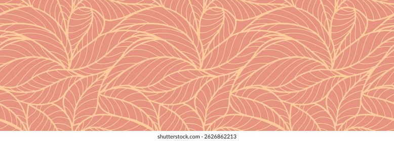 Abstract outlined leaves seamless pattern. Tea or banana leaf line art. Hand drawn outline design for fabric , print, cover, banner and invitation. Luxury minimal style wallpaper with botanical leaves