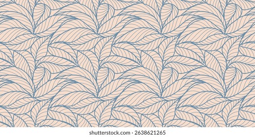 Abstract outlined leaves seamless pattern. Tea or banana leaf line art. Hand drawn outline design for fabric , print, cover, banner and invitation. Luxury minimal style wallpaper with botanical leaves