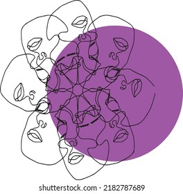 abstract outlines of faces on a white-pink background