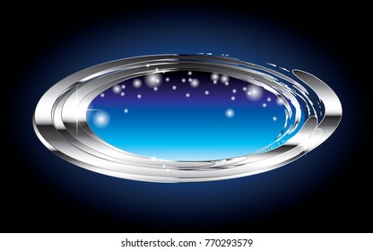 Abstract oval blue background with a silver frame, with space for your text. Winter themed vector illustration.