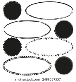 Abstract oval and circle shapes. Grunge and geometric styles. Black and white. Vector illustration.