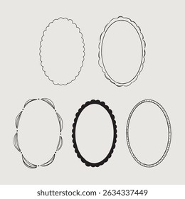 Carteles Abstractas del núcleo de la cabaña del marco ovalado en estilo minimalista. Conjunto de colección de diseño. Vector. Arte de la pared de moda para la boda y las invitaciones del partido