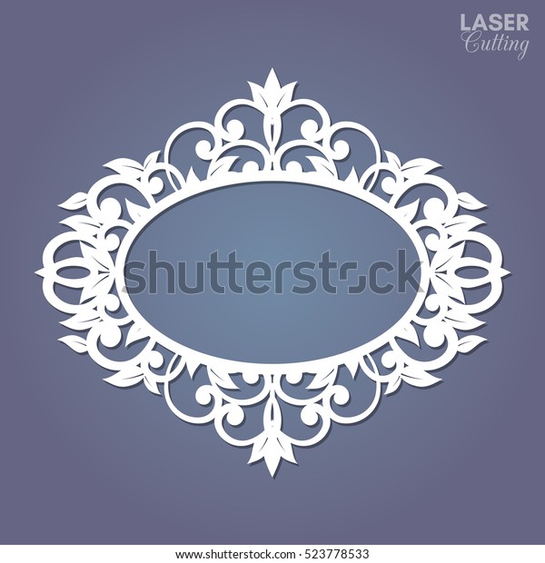 Abstract oval frame with swirls, vector\
ornament, vintage design. May be used for laser cutting. Photo\
frame with lace for paper\
cutting.