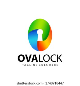 Abstract Oval Key Lock Logo Design Template Vector