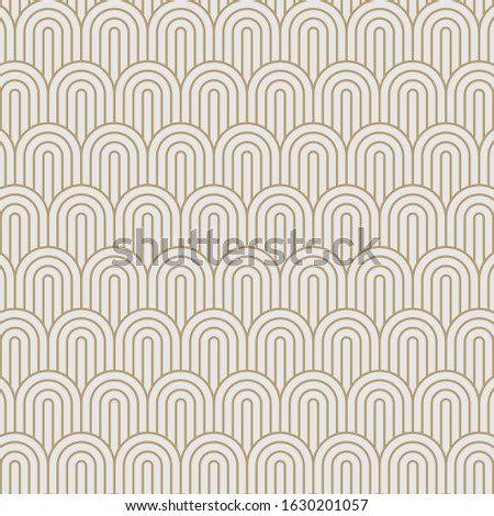 Abstract oval line geometric pattern, Square rounded seamless vector background. light and gold color texture