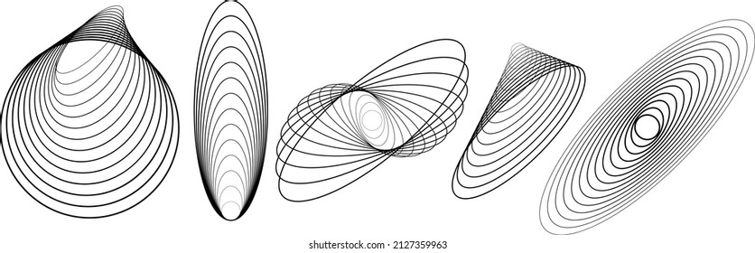 Resumen de líneas ovaladas Fondo con círculos geométricos . Diseño de líneas de elipse giratoria vectorial. Plantilla de póster . Logo de círculos concéntricos .Arte mínimo 