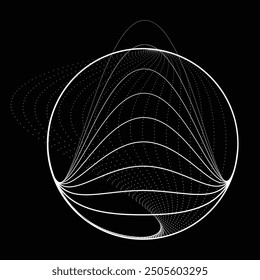 Fondo de líneas ovaladas Abstractas con círculos geométricos . Diseño de línea de elipse giratoria de Vector . Plantilla de póster. Logotipo de círculos concéntricos. Arte mínimo 