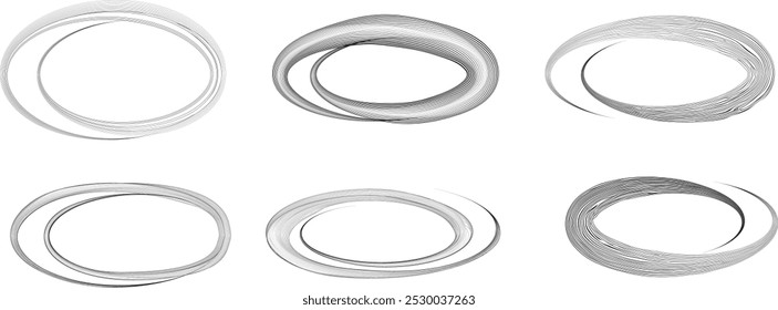 Linhas ovais abstratas .Moldura elíptica com muitos círculos . Projeto de linha de elipse de realce de vetor .Quadro de borda de arte de linha espiral .Círculos ovais concêntricos logotipo .Traços de rabiscar em forma espiral .