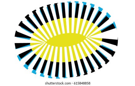 An abstract oval with multiple sunburst lines in vector illustration.