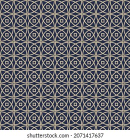 Abstract oval pattern with lines, seamless vector background. Blue-black and gold texture