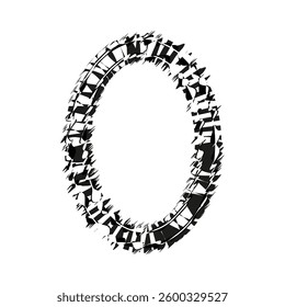 Abstract oval shape. Broken line structure. Circular motion element. Black vector design.